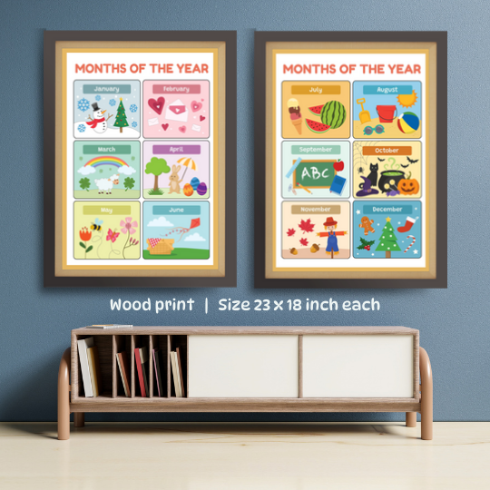 Months Of The Year Wood Print Kids Room Decor (Set of 2)