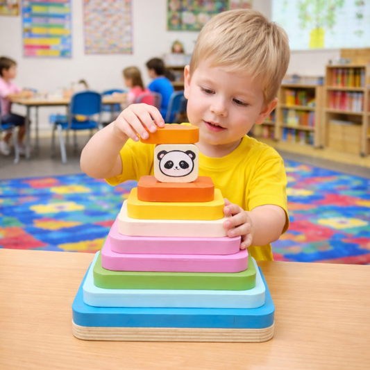 Rainbow Stacking Square Panda Wooden Stacker