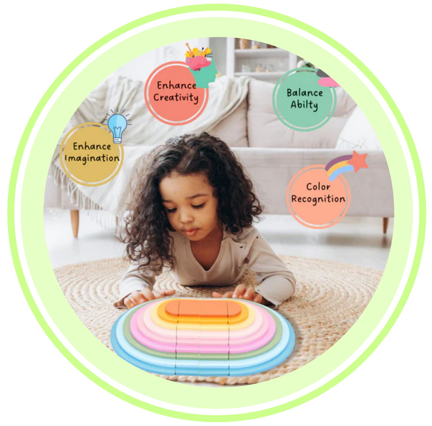 Set of 36 Rectangular & Halfmoon Rainbow Stacker