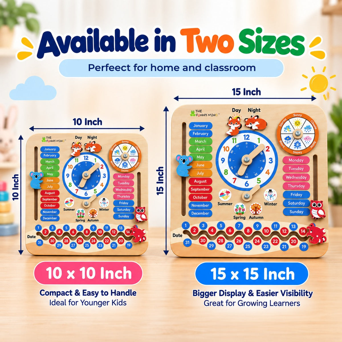 Teaching Clock and Calendar in Natural Birchwood