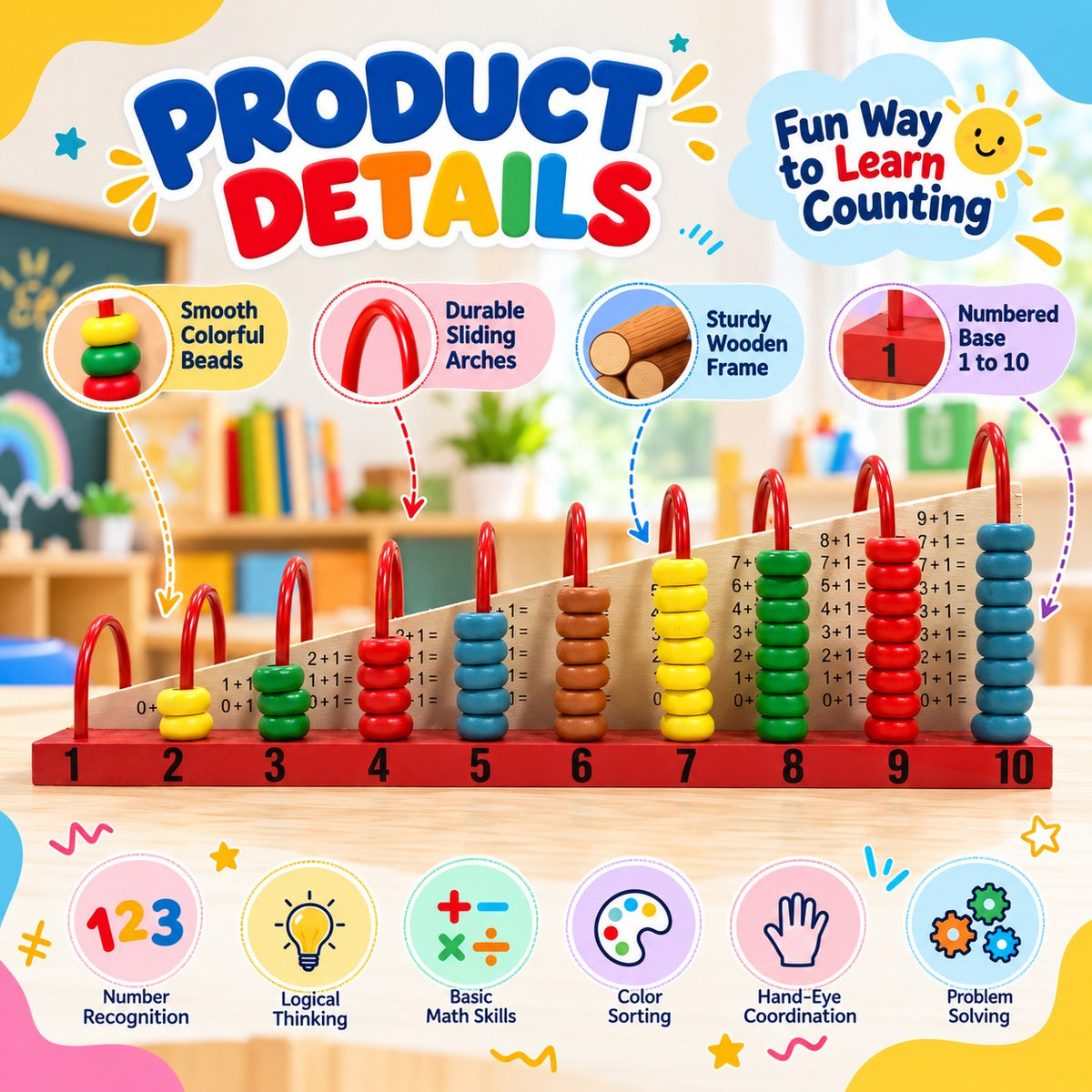 The Funny Mind 1+1 Calculation Shelf Wooden Abacus for Kids