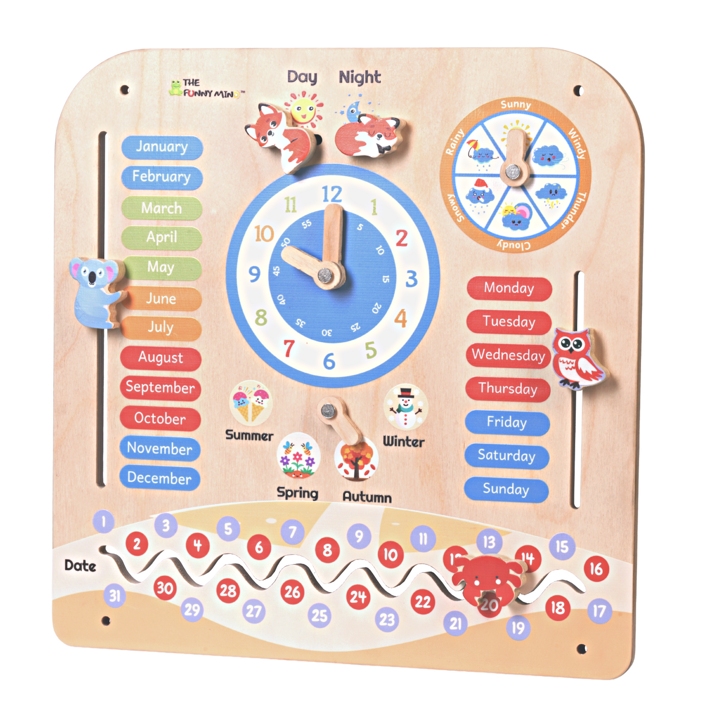 Teaching Clock and Calendar in Natural Birchwood