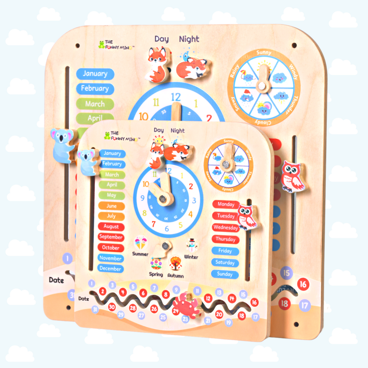 Teaching Clock and Calendar in Natural Birchwood