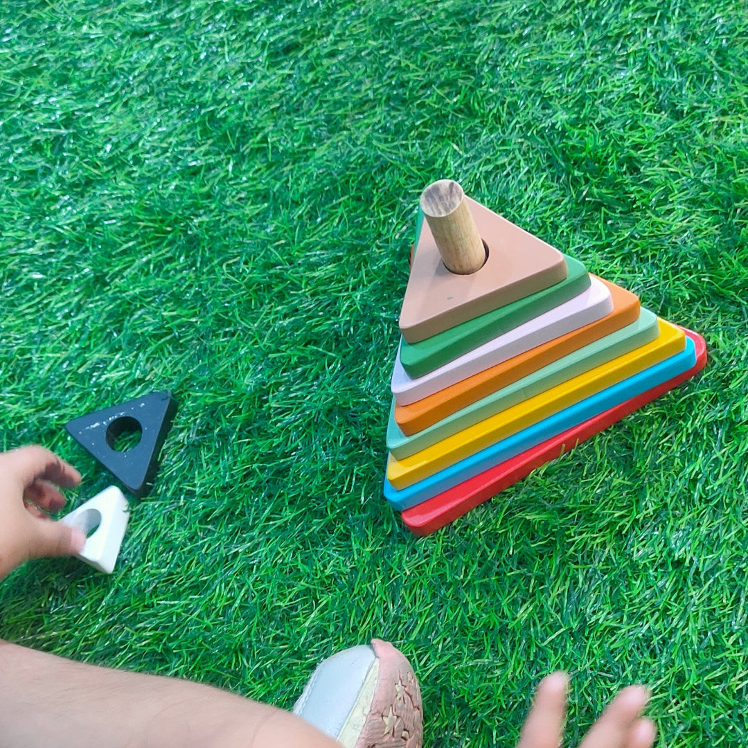 Buy triangle colorful wooden stacking tower online | TFM – The Funny Mind