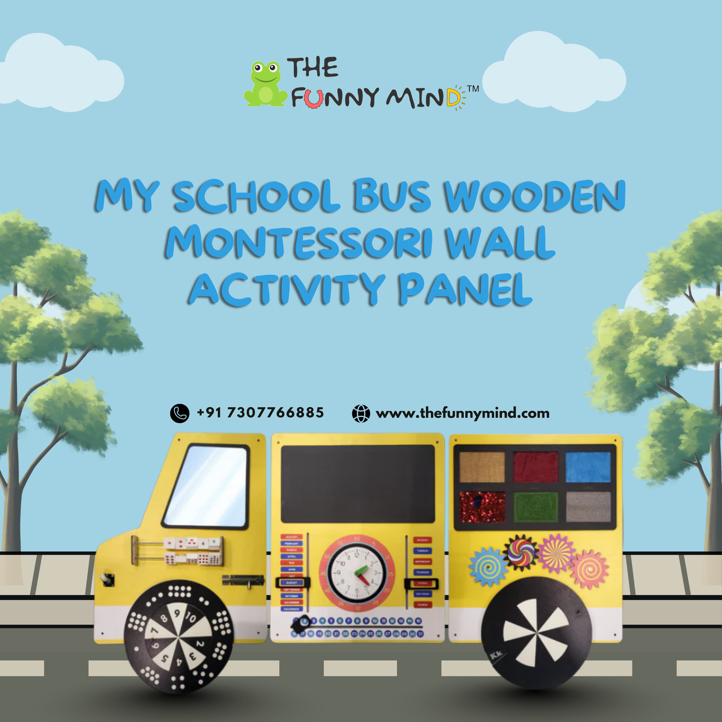 My School Bus Wooden Montessori Wall Activity Panel