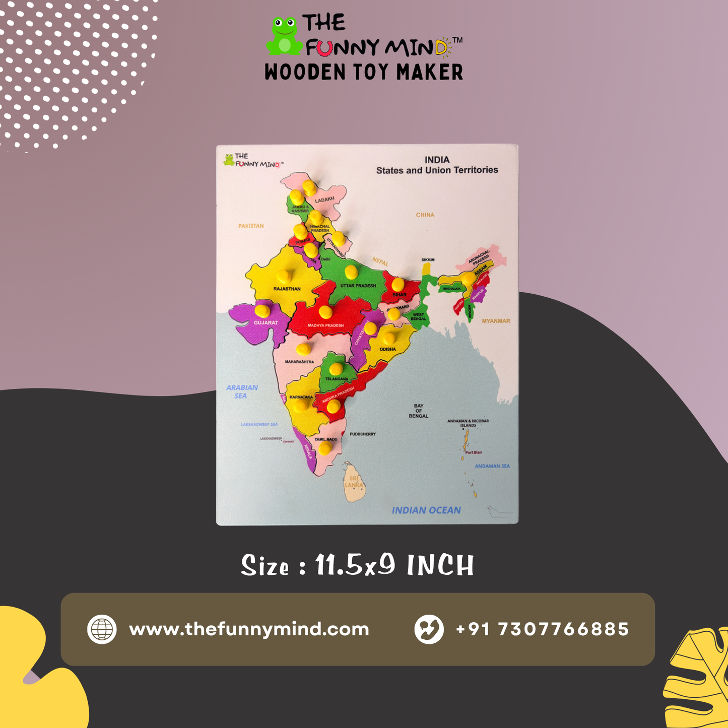 India States & Union Territories Wooden Knob Puzzle