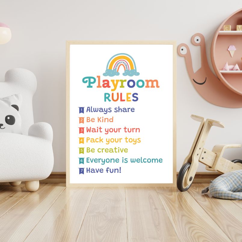 Cool Yet Helpful Playroom Rules Colorful Wood Print Nursery Wall Art