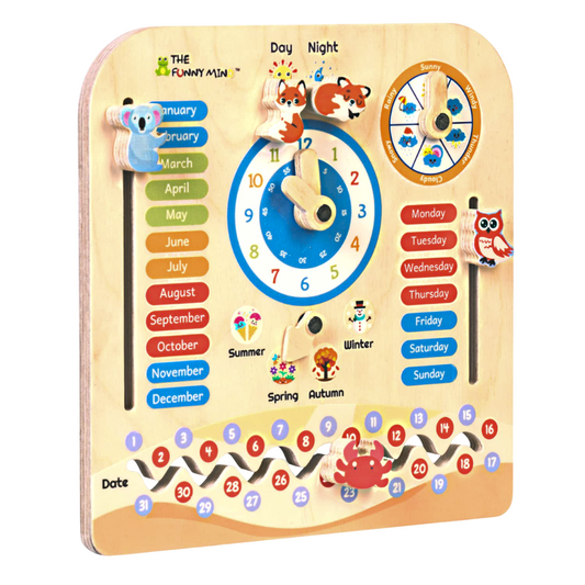 Teaching Clock and Calendar in Natural Birchwood