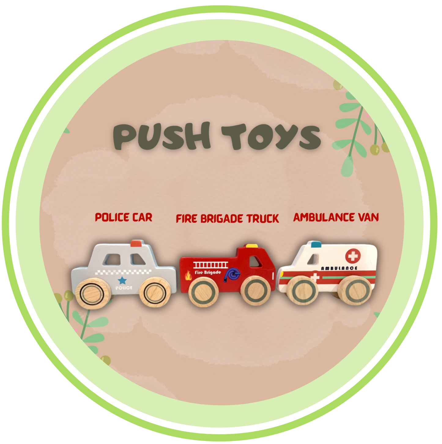 Emergency Vehicles Push Along Wooden Toy