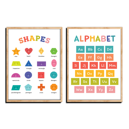 Set of 2 Shapes and Alphabet Wood Print Kids Room Decor Nursery Wall Arts
