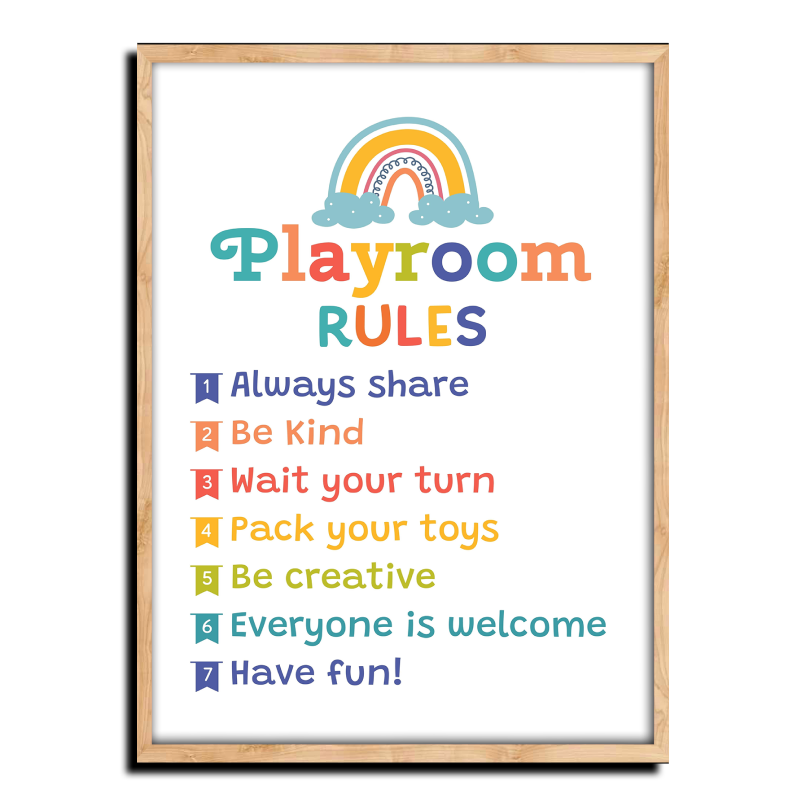Cool Yet Helpful Playroom Rules Colorful Wood Print Nursery Wall Art