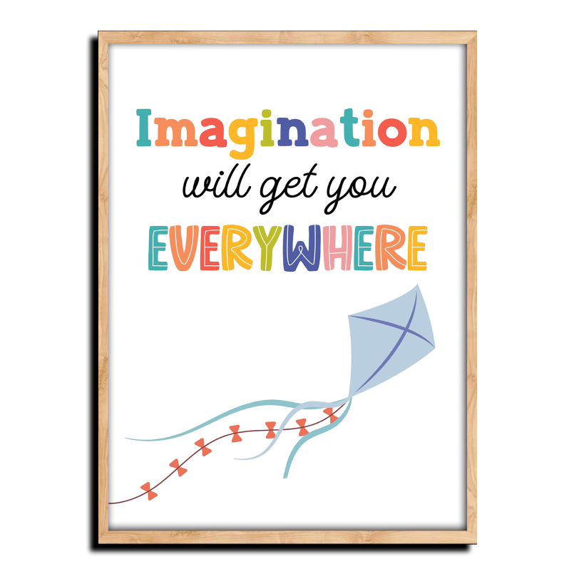 Imagination Positive Quote Colorful Wood Print Nursery Wall Art