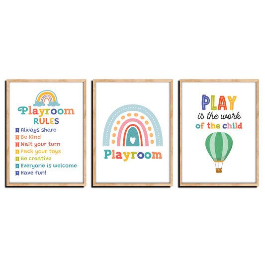 Set of 3 Playroom Decor Wood Print Nursery Wall Art