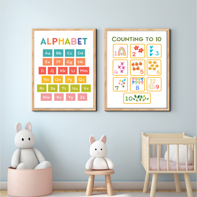 Set of 2 Alphabet and Counting Wood Print Nursery Wall Art