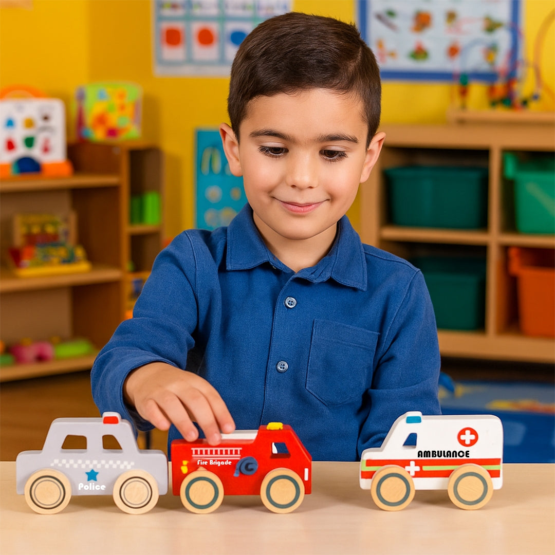 Emergency Vehicles Push Along Wooden Toy