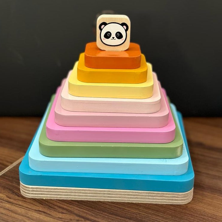 Stackable Square Design Rainbow Stacking Square Panda Wooden Stacker – The Funny Mind