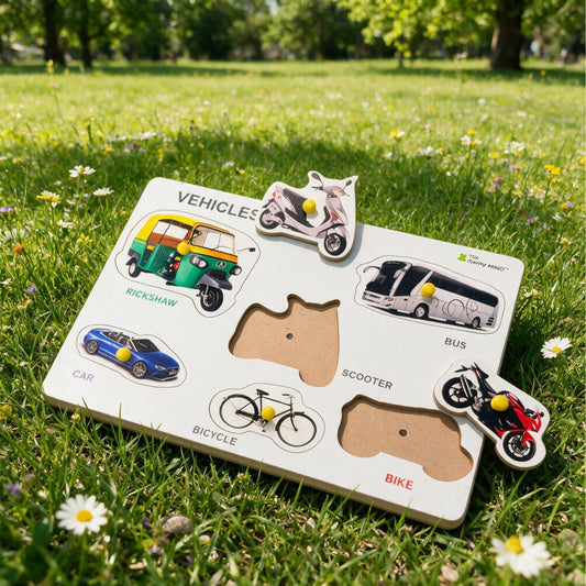 Vehicles Wooden Knob Puzzle Board