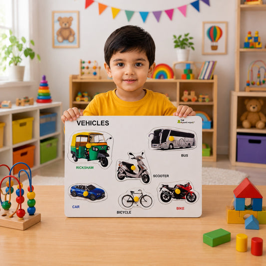 Vehicles Wooden Knob Puzzle Board