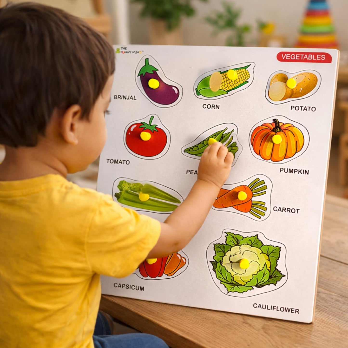 Vegetables Wooden Knob Puzzle Board