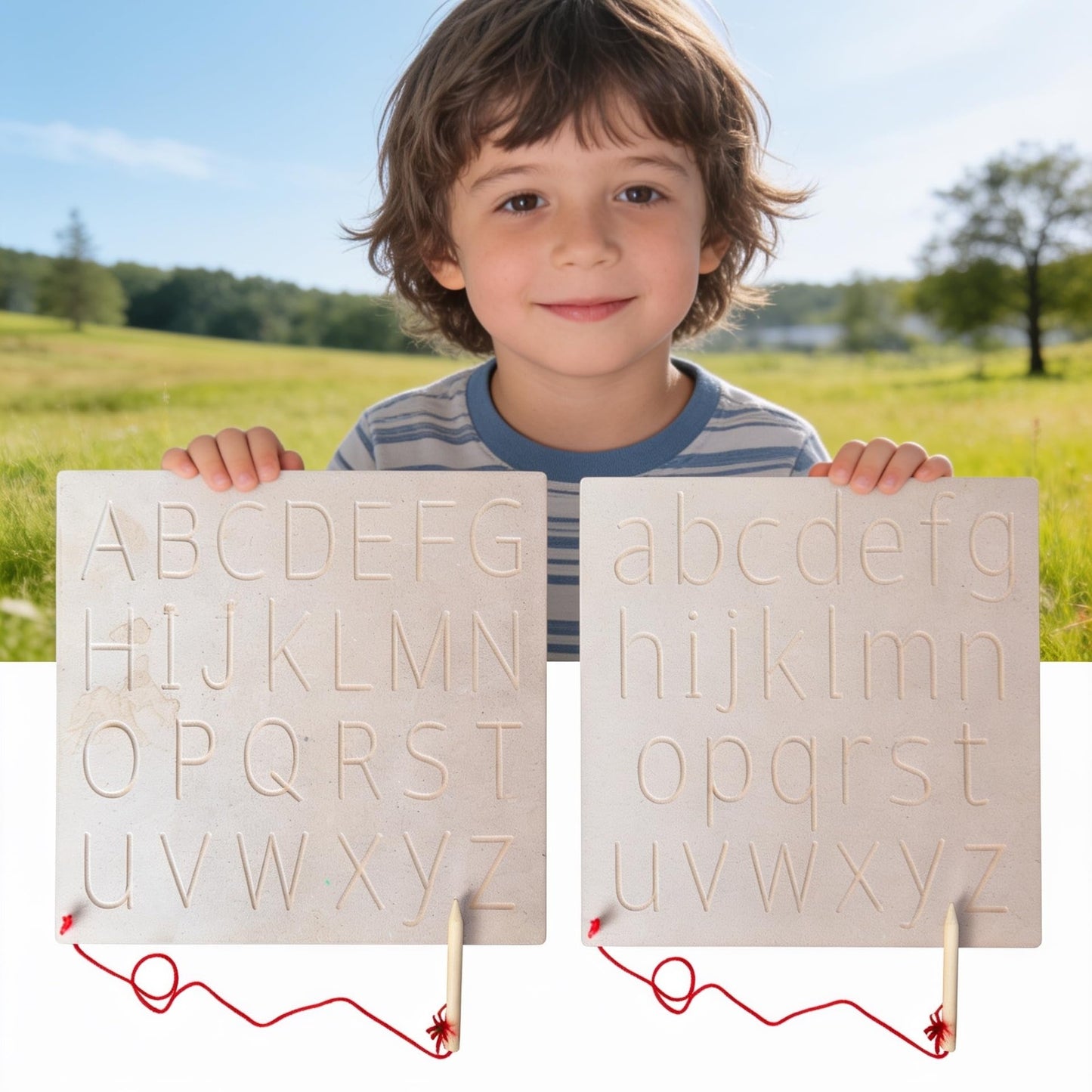 Wooden Alphabet Tracing Board, Uppercase and Lowercase Letters