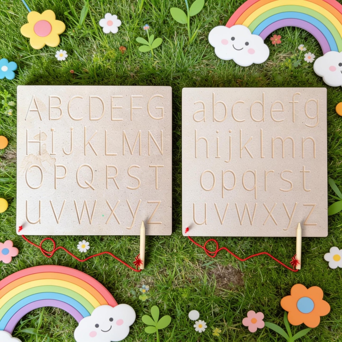 Wooden Alphabet Tracing Board, Uppercase and Lowercase Letters