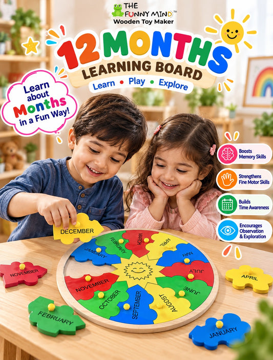 The Funny Mind™ 12 Months of the Year Wooden knob Puzzle, 11.8x9.5 Inch