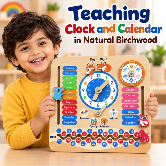Teaching Clock and Calendar in Natural Birchwood