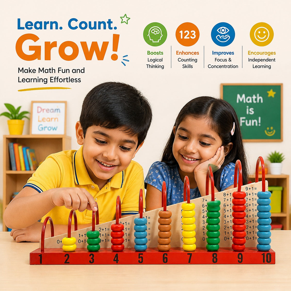 The Funny Mind 1+1 Calculation Shelf Wooden Abacus for Kids