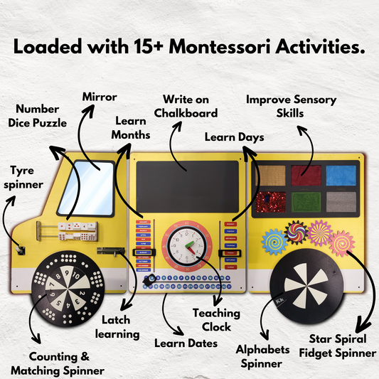 My School Bus Wooden Montessori Wall Activity Panel
